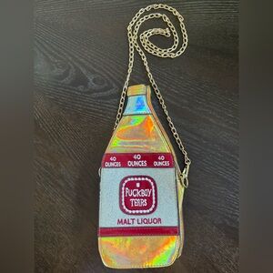 Dolls Kill Fuckboy Tears Malt Liquor Holographic Bottle-Shaped Crossbody Bag